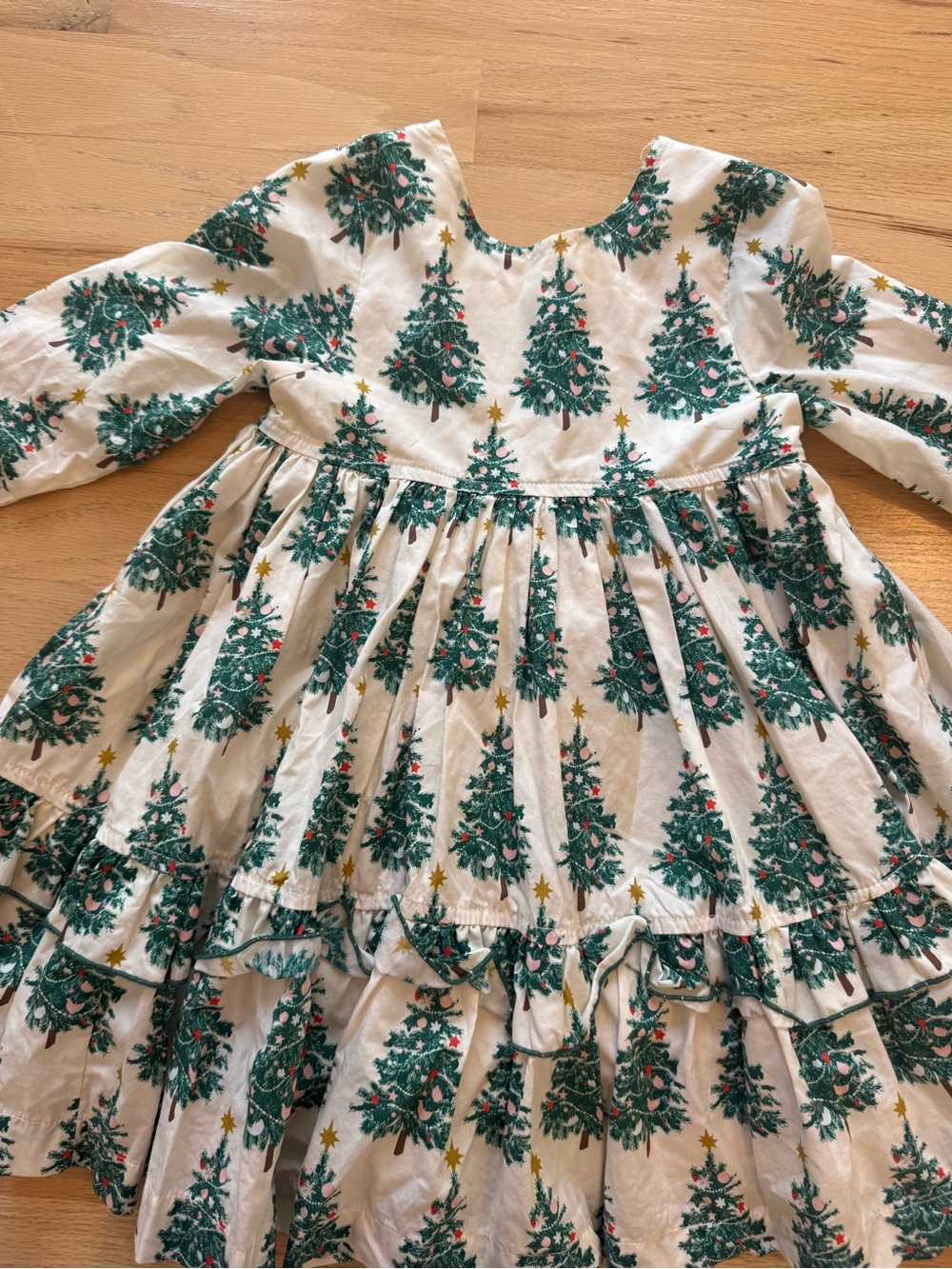 Pink Chicken Cream Dress with Green Christmas Tree Print